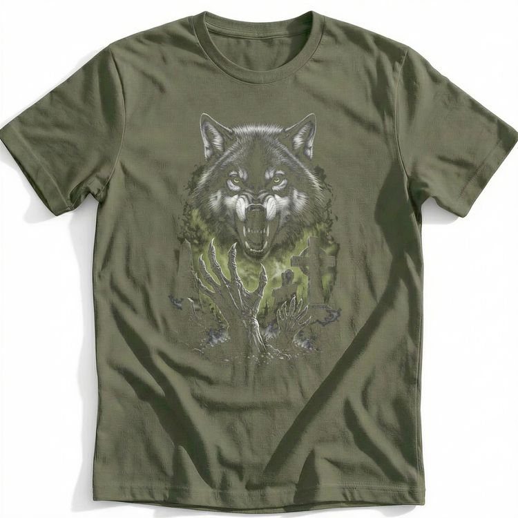 Wolf Skeletal Hands Green T-Shirt GC image 5