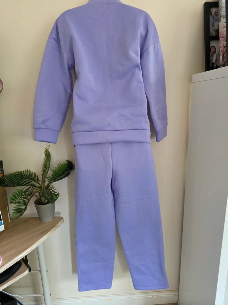 💜 Lilac Purple Fleece-Lined Zip Jacket & Pintuck Joggers Tracksuit Set (Size S / UK 8-10) 🛼 imagen 8