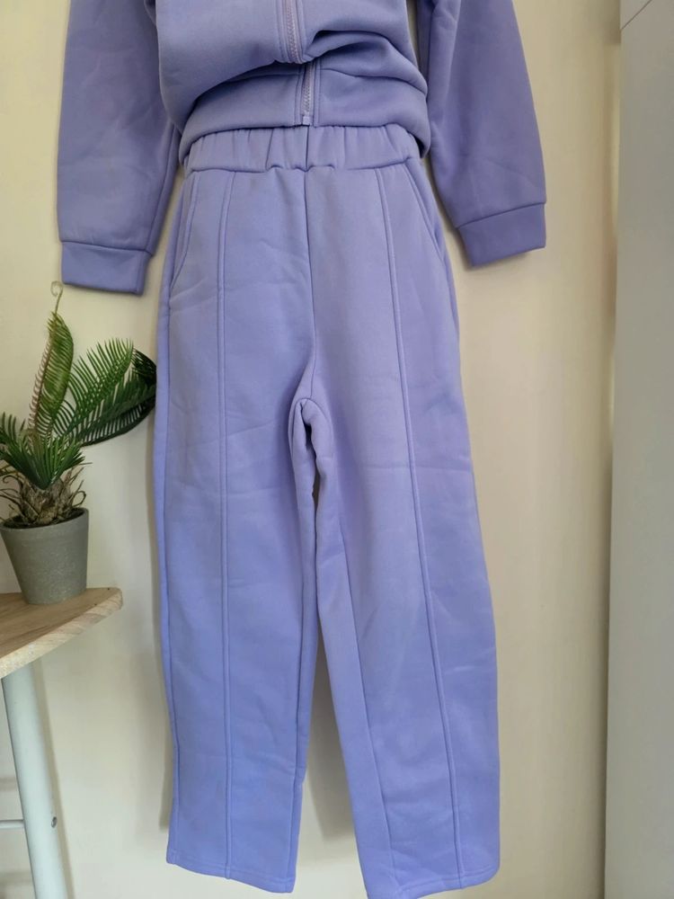 💜 Lilac Purple Fleece-Lined Zip Jacket & Pintuck Joggers Tracksuit Set (Size S / UK 8-10) 🛼 imagen 6