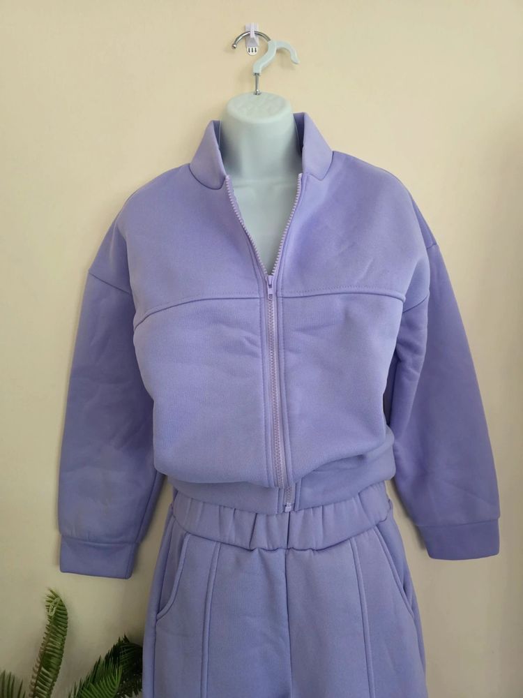 💜 Lilac Purple Fleece-Lined Zip Jacket & Pintuck Joggers Tracksuit Set (Size S / UK 8-10) 🛼 imagen 5