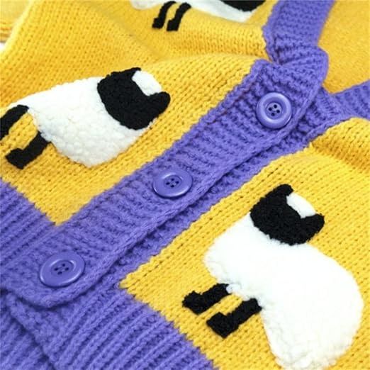 Yellow Cardigan With Purple Trim And Sheep Pattern image 4