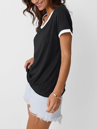 Black V-Neck T-Shirt With White Trim