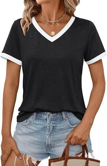 Black V-Neck T-Shirt With White Trim 4