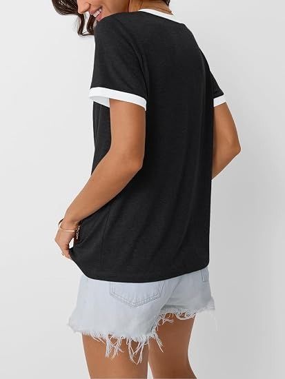 Black V-Neck T-Shirt With White Trim 5