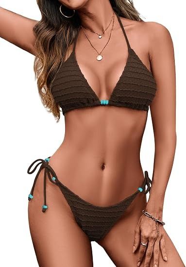 Brown Textured Bikini Set image 2