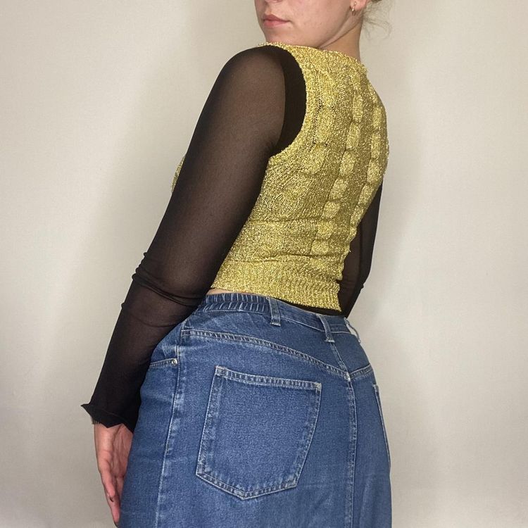 90s 00s gold sparkle knit v-neck vest top  