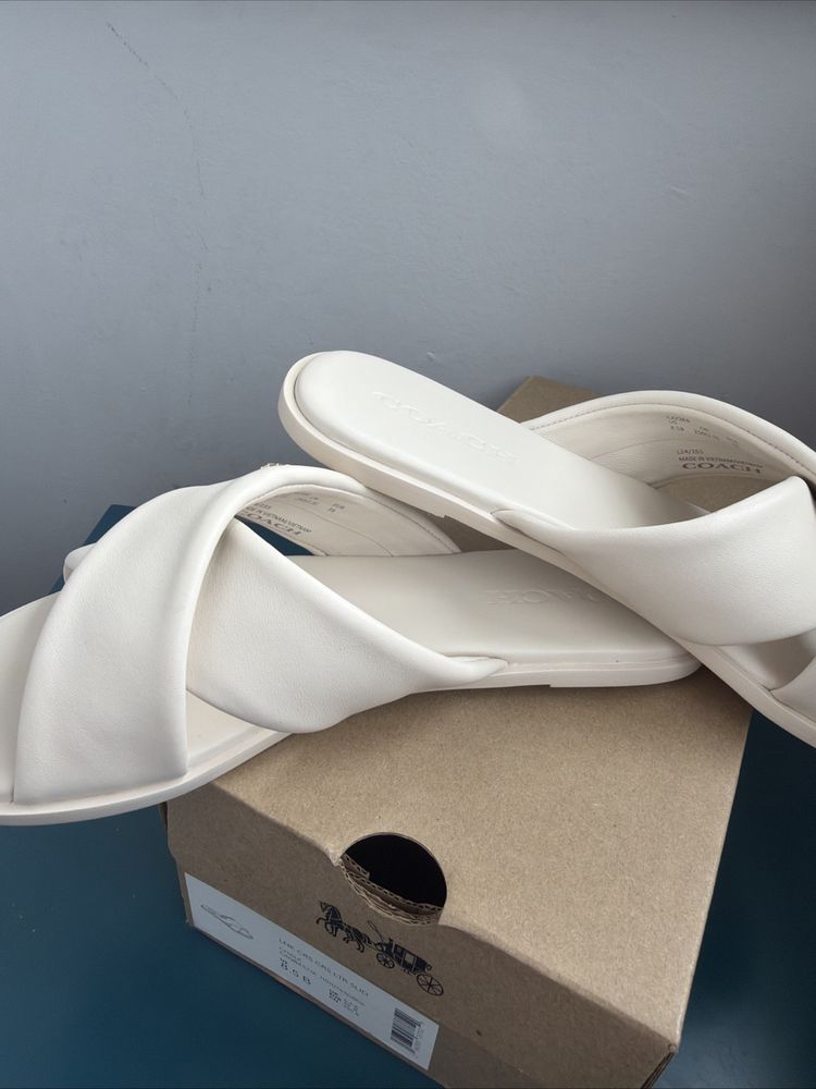 Coach Link Criss Cross Slides Flats Sliders Chalk Leather Uk 6.5 BNIB £225 image 6