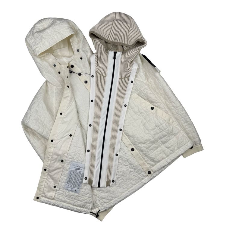 Stone Island 2025 Ivory Garment Dyed Crinkle Reps NY Quilted -TC Jacket - Large 11