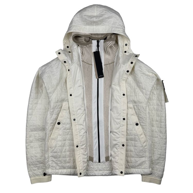 Stone Island 2025 Ivory Garment Dyed Crinkle Reps NY Quilted -TC Jacket - Large