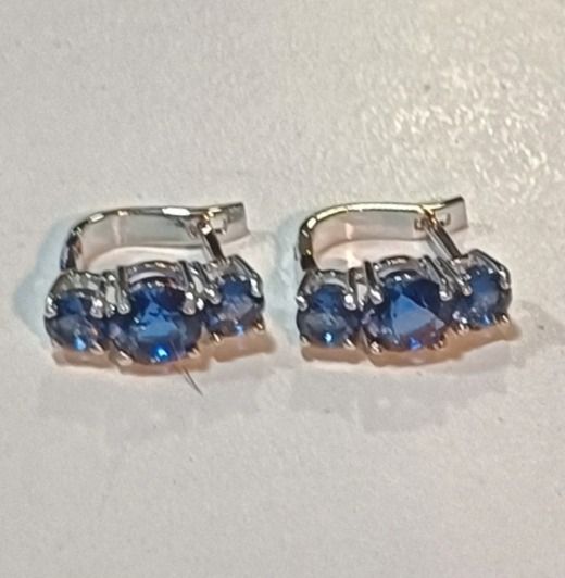 Bella Gone Silver Earrings With Three Blue Gemstones product image