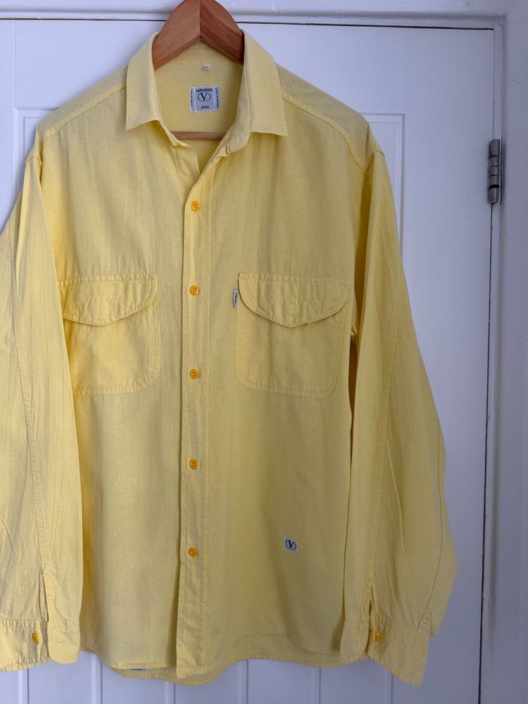 Valentino 1980s Cotton Linen Yellow Shirt - Size XL image 2