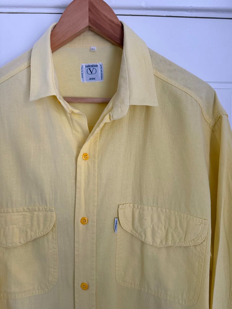 Valentino 1980s Cotton Linen Yellow Shirt - Size XL image 5