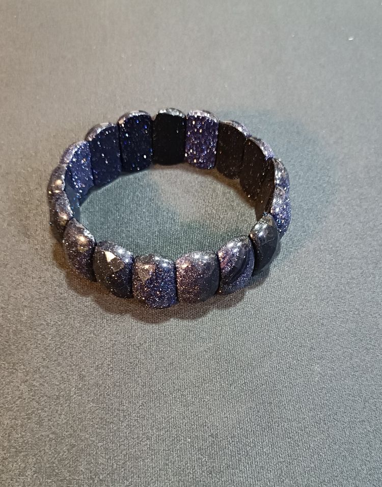 Blue Sandstone Faceted Brick Link Stretch Bracelet 5