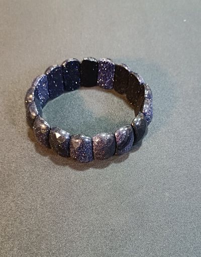 Blue Sandstone Faceted Brick Link Stretch Bracelet 5