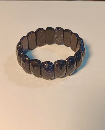 Blue Sandstone Faceted Brick Link Stretch Bracelet 8