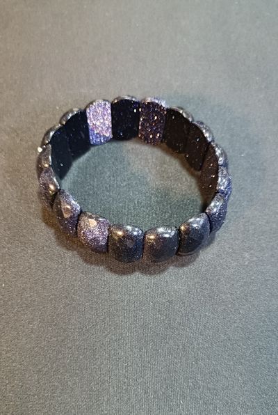 Blue Sandstone Faceted Brick Link Stretch Bracelet 6