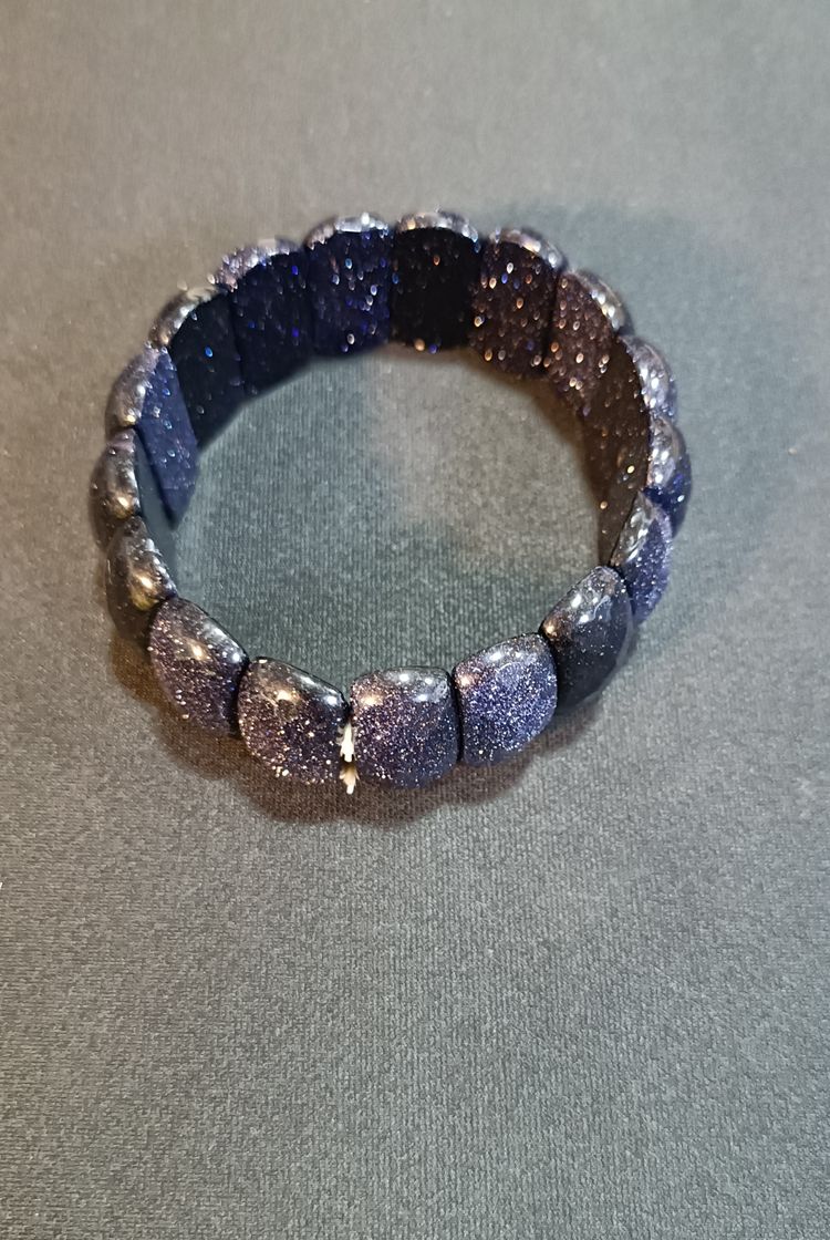 Blue Sandstone Faceted Brick Link Stretch Bracelet 4