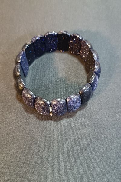 Blue Sandstone Faceted Brick Link Stretch Bracelet 4