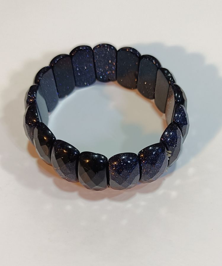 Blue Sandstone Faceted Brick Link Stretch Bracelet 7