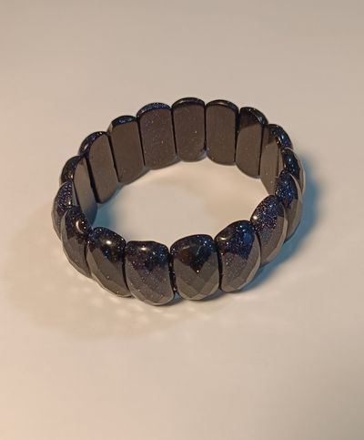 Blue Sandstone Faceted Brick Link Stretch Bracelet 10