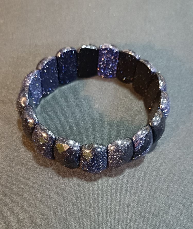 Blue Sandstone Faceted Brick Link Stretch Bracelet 2
