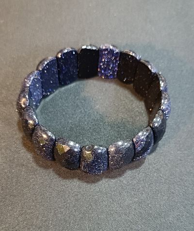 Blue Sandstone Faceted Brick Link Stretch Bracelet 2