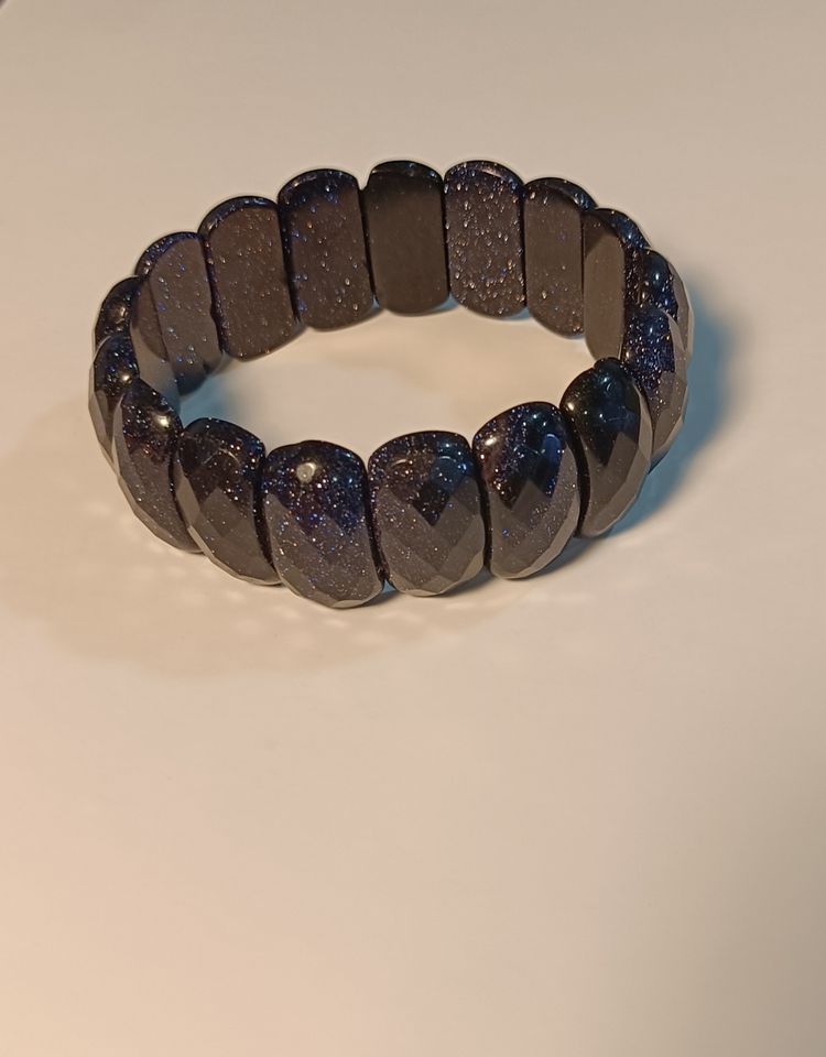 Blue Sandstone Faceted Brick Link Stretch Bracelet 9