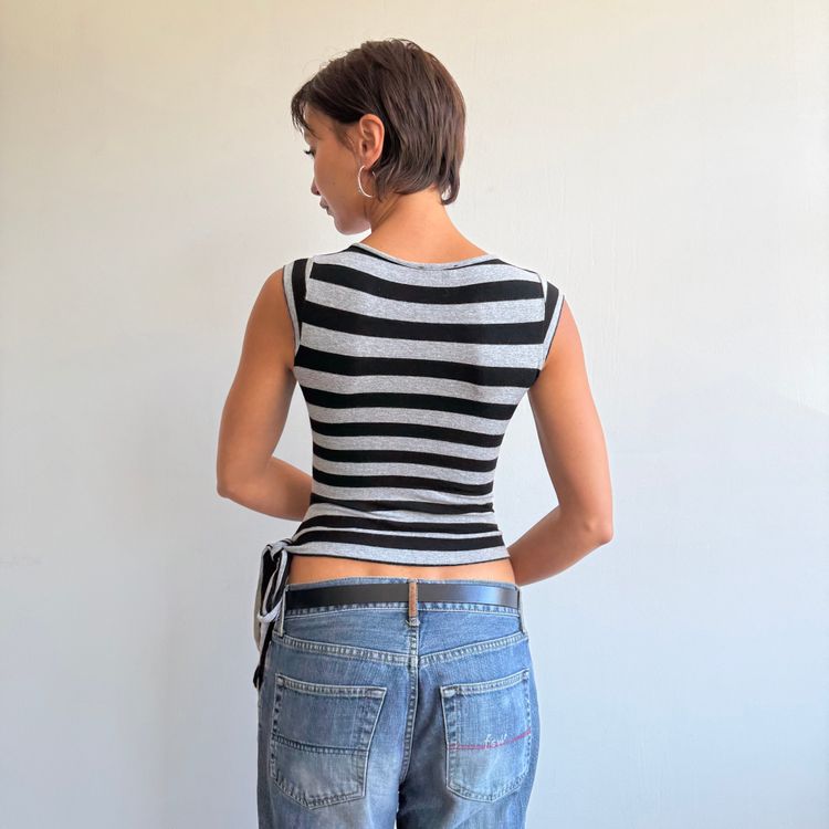 Black + grey striped ballet top - Size XS imagen 5