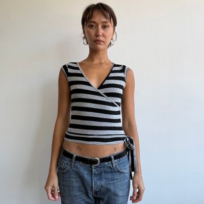 Black + grey striped ballet top - Size XS