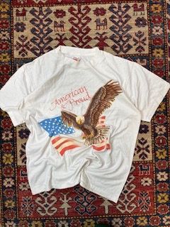 White Graphic T-Shirt With Eagle And American Flag