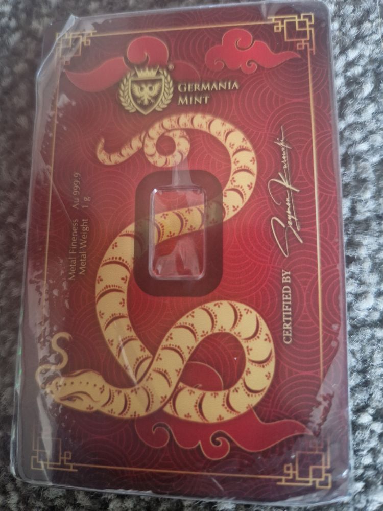 Germania Mint 1G Fine Gold Bar 2025 Year Of The Snake imagen 2