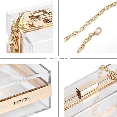 Immagine di Clear Rectangular Box Clutch Bag With Gold Chain Strap 2