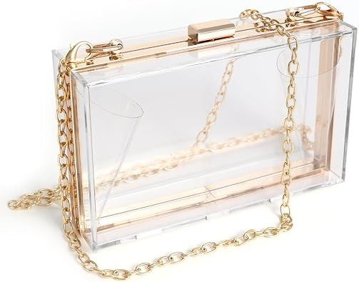 Immagine di Clear Rectangular Box Clutch Bag With Gold Chain Strap 1