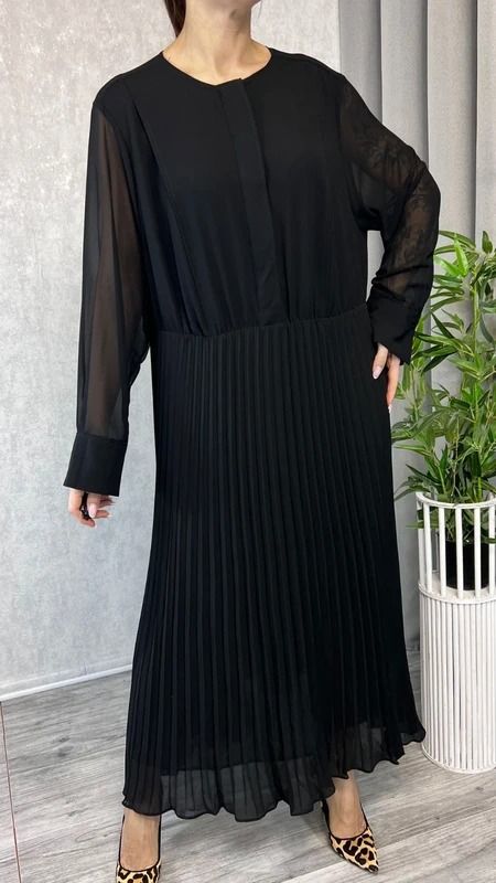 Other Elegancka sukienka midi plisowana czarna szyfonowa z długim rękawem rozmiar 46 18 plus size product image