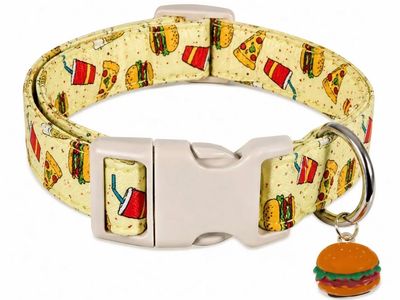 Adjustable Dog Collar with Fast Food Print and Burger Charm