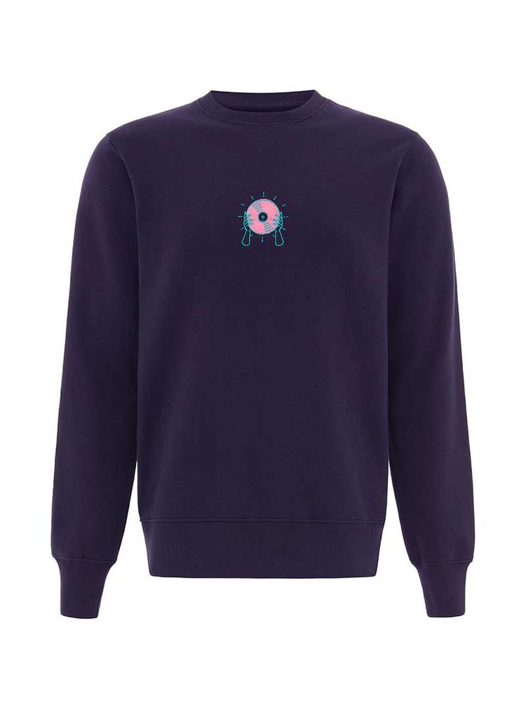 Disco Cult Embroidered Mens Sweatshirt, Organic Cotton, in Navy image 4