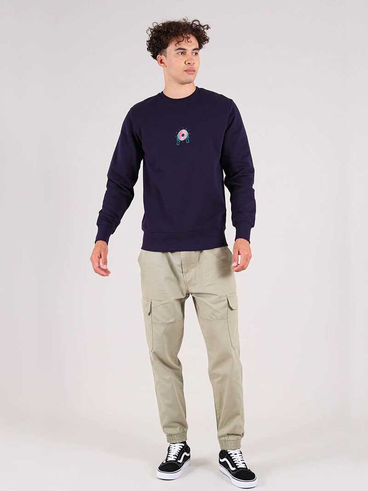 Disco Cult Embroidered Mens Sweatshirt, Organic Cotton, in Navy image 7
