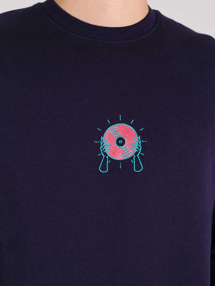Disco Cult Embroidered Mens Sweatshirt, Organic Cotton, in Navy image 2