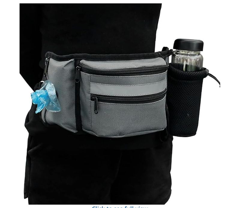 Pouch for Training-Built in Poop Bag Dispenser with Hidden Water Bottle Holder (Bottle not Included), Waist Belt Fanny Pack for Puppy Class, Travel, Running, Walking and Camping, Grey 2