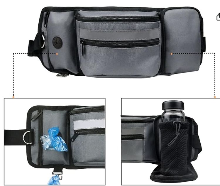 Pouch for Training-Built in Poop Bag Dispenser with Hidden Water Bottle Holder (Bottle not Included), Waist Belt Fanny Pack for Puppy Class, Travel, Running, Walking and Camping, Grey 4