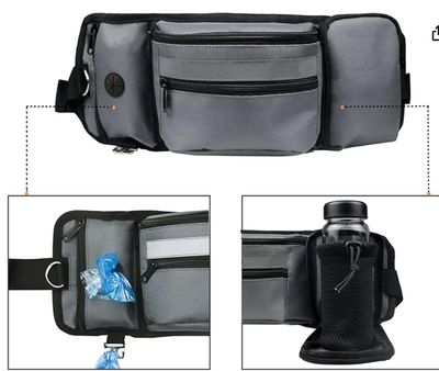 Pouch for Training-Built in Poop Bag Dispenser with Hidden Water Bottle Holder (Bottle not Included), Waist Belt Fanny Pack for Puppy Class, Travel, Running, Walking and Camping, Grey 4