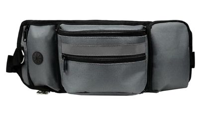 Pouch for Training-Built in Poop Bag Dispenser with Hidden Water Bottle Holder (Bottle not Included), Waist Belt Fanny Pack for Puppy Class, Travel, Running, Walking and Camping, Grey 1