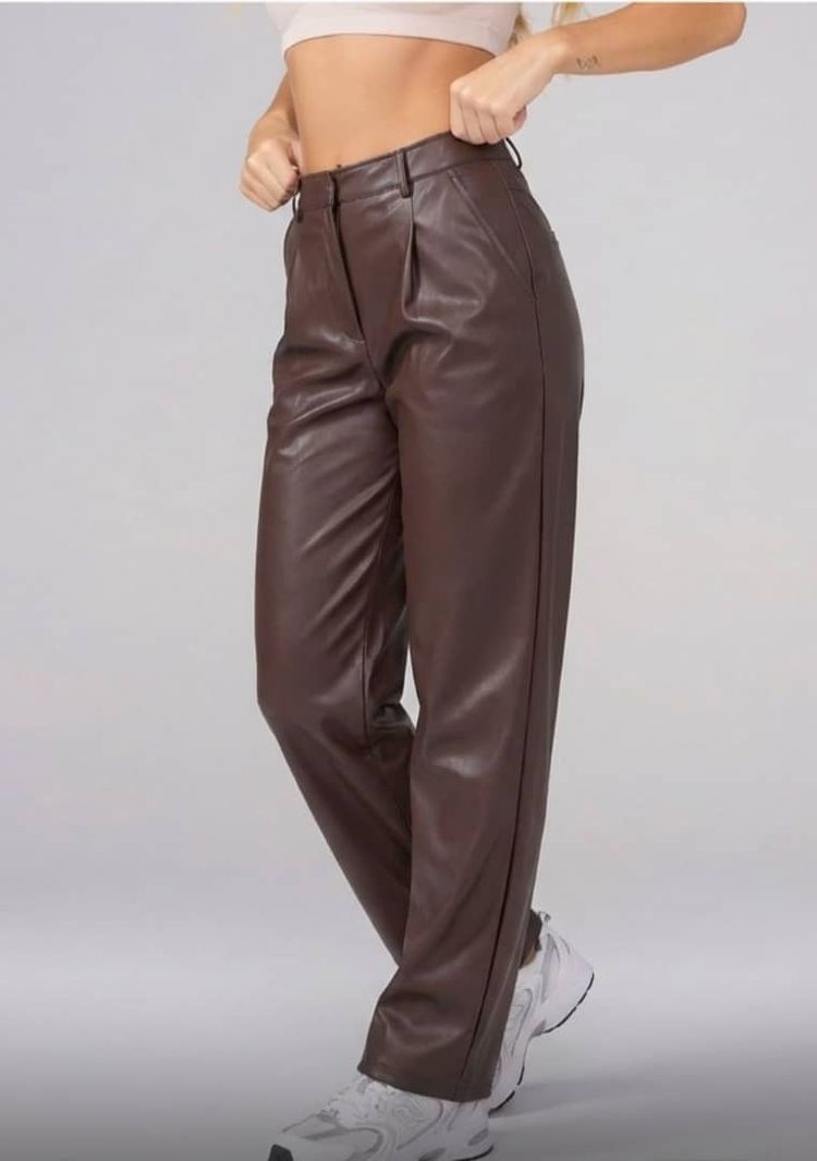 Brown Faux Leather PantsBrown Pantalone Ecopelle Pence (Faux leather trousers with pleats) LAZZERINI TIZIANA.ITALIA