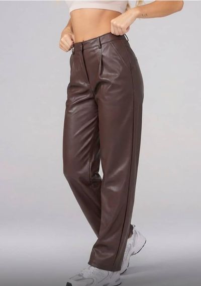 Brown Faux Leather PantsBrown Pantalone Ecopelle Pence (Faux leather trousers with pleats) LAZZERINI TIZIANA.ITALIA