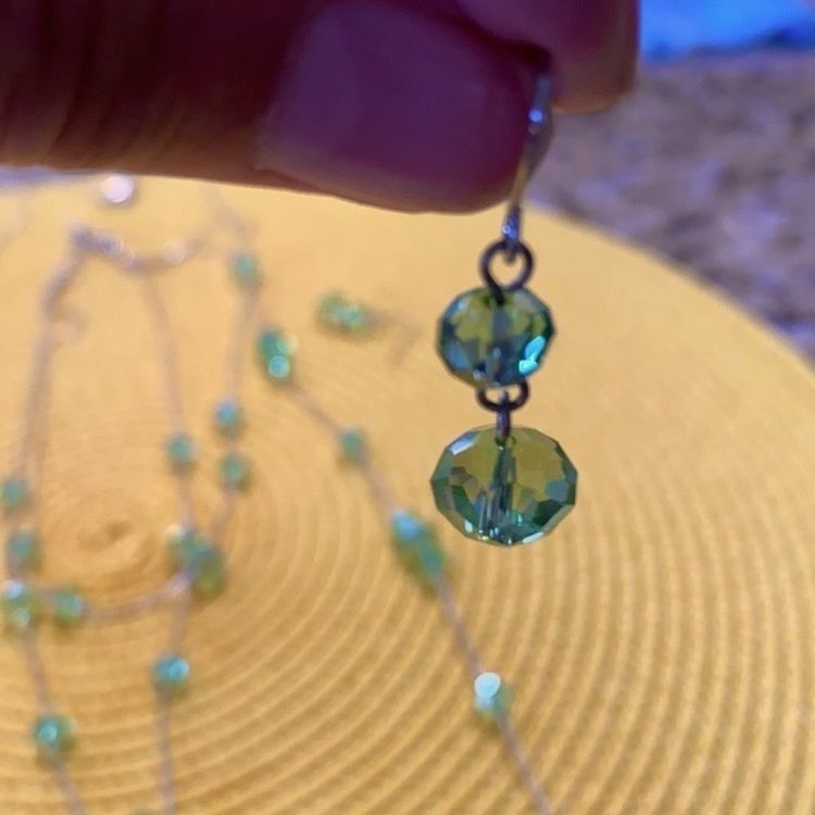 Green Bead Necklace And Earrings Set