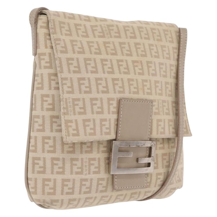 FENDI Zucchino Canvas Shoulder Bag Beige Silver 8BT075 Auth 211031 - Jerrillo