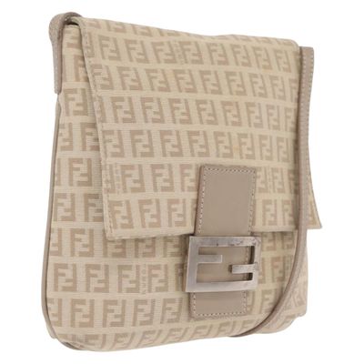FENDI Zucchino Canvas Shoulder Bag Beige Silver 8BT075 Auth 211031 - Jerrillo