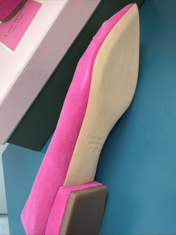 Kate Spade Buckle Up Festive Pink Suede Pointed Toe Flats UK 5 New US 7.5 BNIB image 5