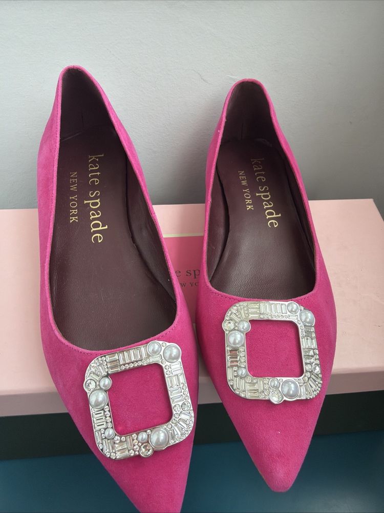 Kate Spade Buckle Up Festive Pink Suede Pointed Toe Flats UK 5 New US 7.5 BNIB image 1