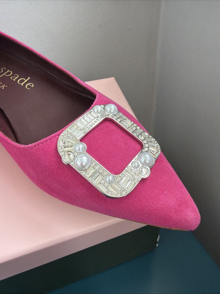 Kate Spade Buckle Up Festive Pink Suede Pointed Toe Flats UK 5 New US 7.5 BNIB image 2